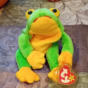 Ty Vibrant Green and Orange Frog Plush